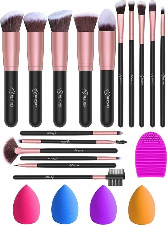 Bestope Make Up Kwasten Set Met Beauty Blenders 16 Delig - Brush Set - Kwasten Reiniger - Ros Goud 1 Bestope Make Up Kwasten Set Met Beauty Blenders 16 Delig - Brush Set - Kwasten Reiniger - Ros Goud