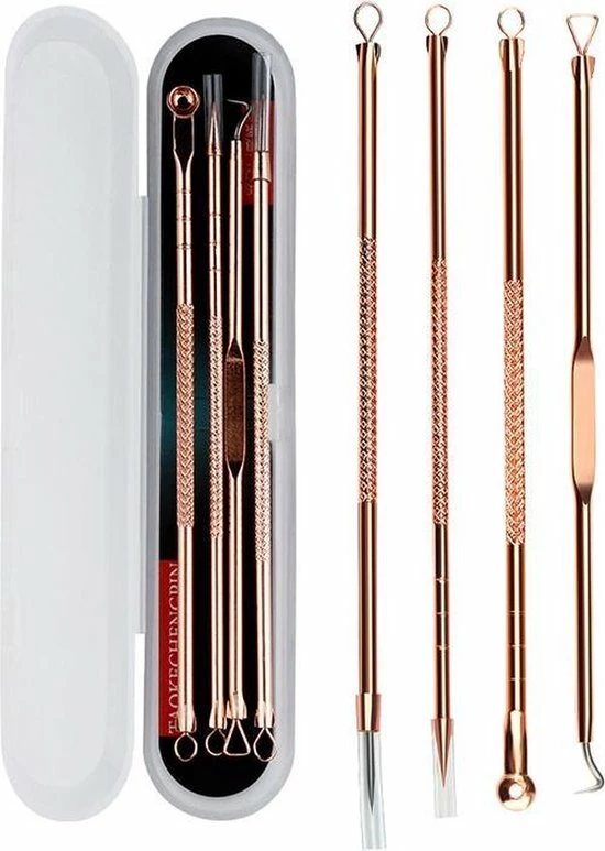 DecoDuoBelle Mee-eters Verwijderen - Blackhead Remover - Puistjes - Professionele Kit - 4 Luxe Puisten Lepels - Mee Eter Lepel - Acne Set - Rose 3 DecoDuoBelle Mee-eters Verwijderen - Blackhead Remover - Puistjes - Professionele Kit - 4 Luxe Puisten Lepels - Mee Eter Lepel - Acne Set - Rose - Afbeelding 3