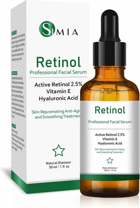 SIMIA? SIMIA Original Active Retinol Serum - Met Vitamine E & Hyaluronzuur - Gezichtsserum - Collageen - Anti Aging - Celvernieuwing - Anti-Acne - Tegen Mee-eters En Grove Pori N - Tegen Pigmentvlekken - 30ml 1 SIMIA? SIMIA Original Active Retinol Serum - Met Vitamine E & Hyaluronzuur - Gezichtsserum - Collageen - Anti Aging - Celvernieuwing - Anti-Acne - Tegen Mee-eters En Grove Pori N - Tegen Pigmentvlekken - 30ml